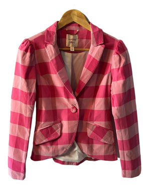 Autres Filles Other Girls Pink Check Plaid Blazer S Puff Shoulder Pockets Y2K